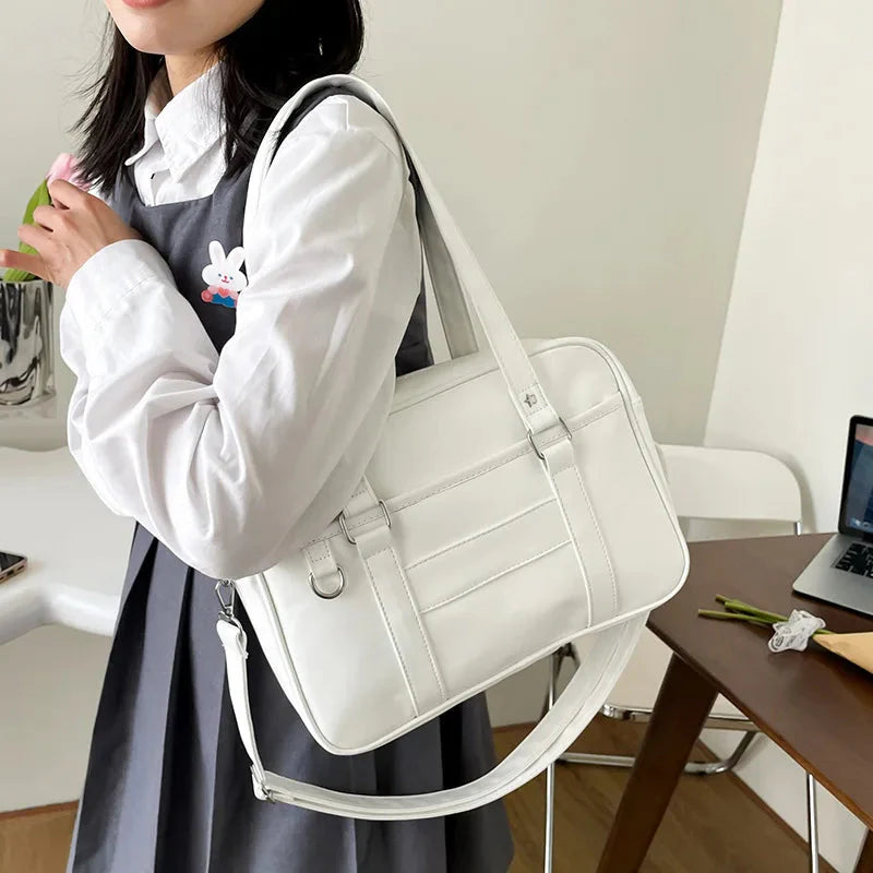 Dark Academia Faux Leather Messenger Bag White