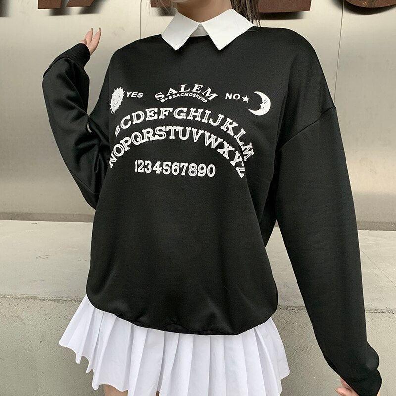 Dark Academia Letter Print Sweatshirt Black