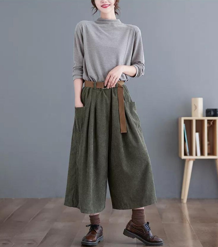 Dark Academia Wide Leg Corduroy Pants