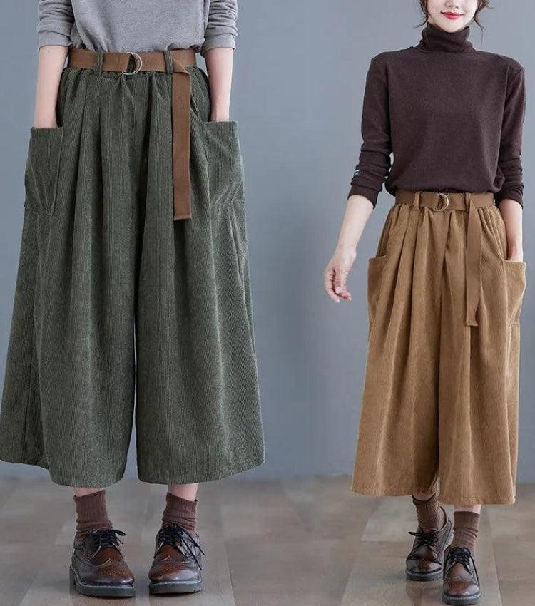 Dark Academia Wide Leg Corduroy Pants