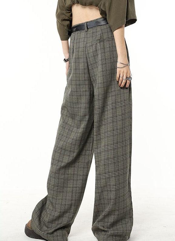 Dark Academia Wide Leg Plaid Pants