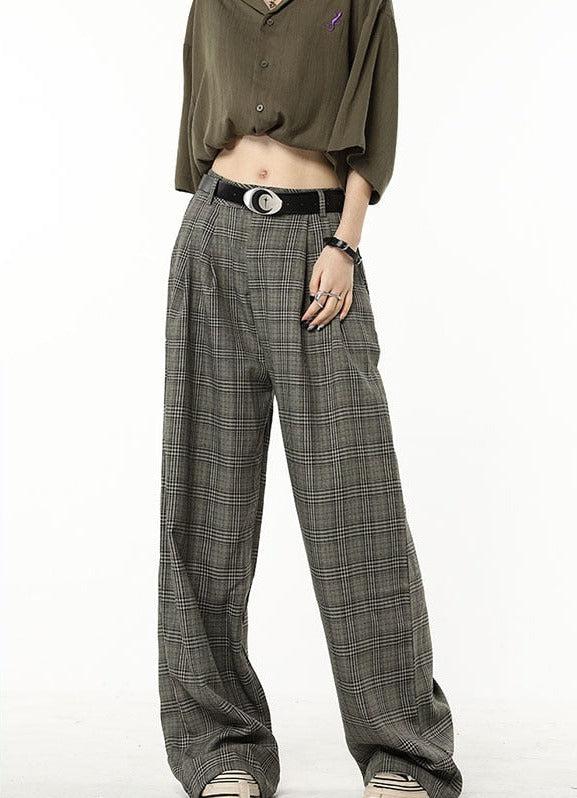 Dark Academia Wide Leg Plaid Pants