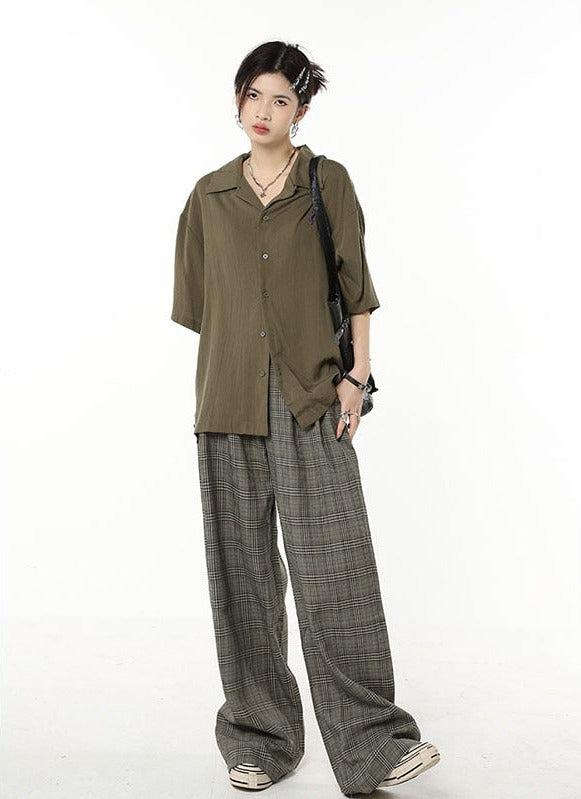 Dark Academia Wide Leg Plaid Pants Gray