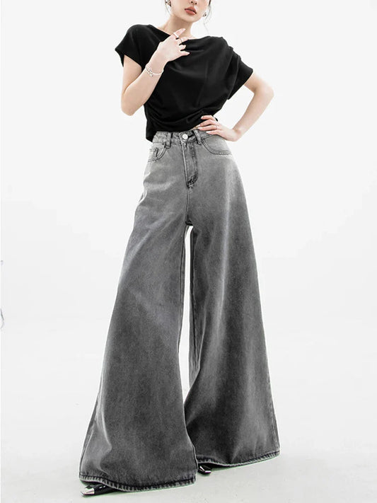 Dark Wash Super Wide Leg Jeans Gray