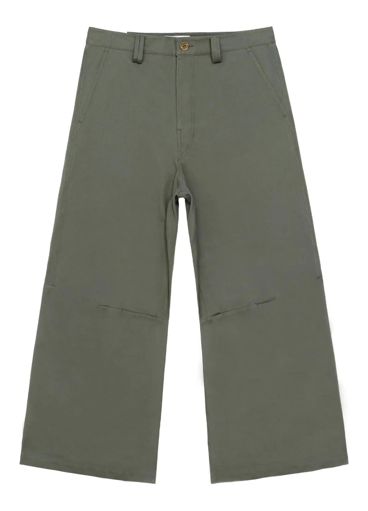 Wide-Leg Cotton Trousers With Darted Knees