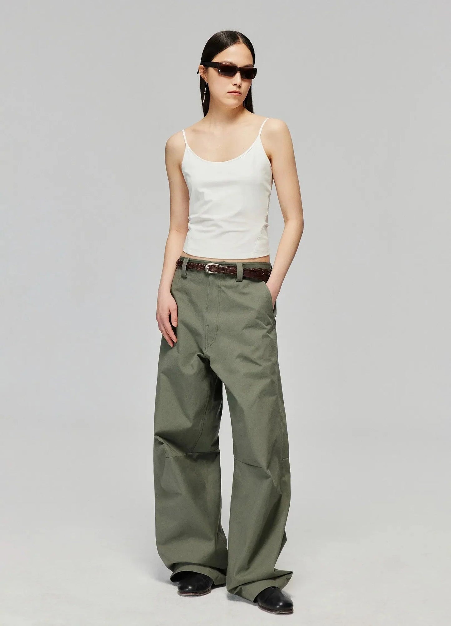 Wide-Leg Cotton Trousers With Darted Knees