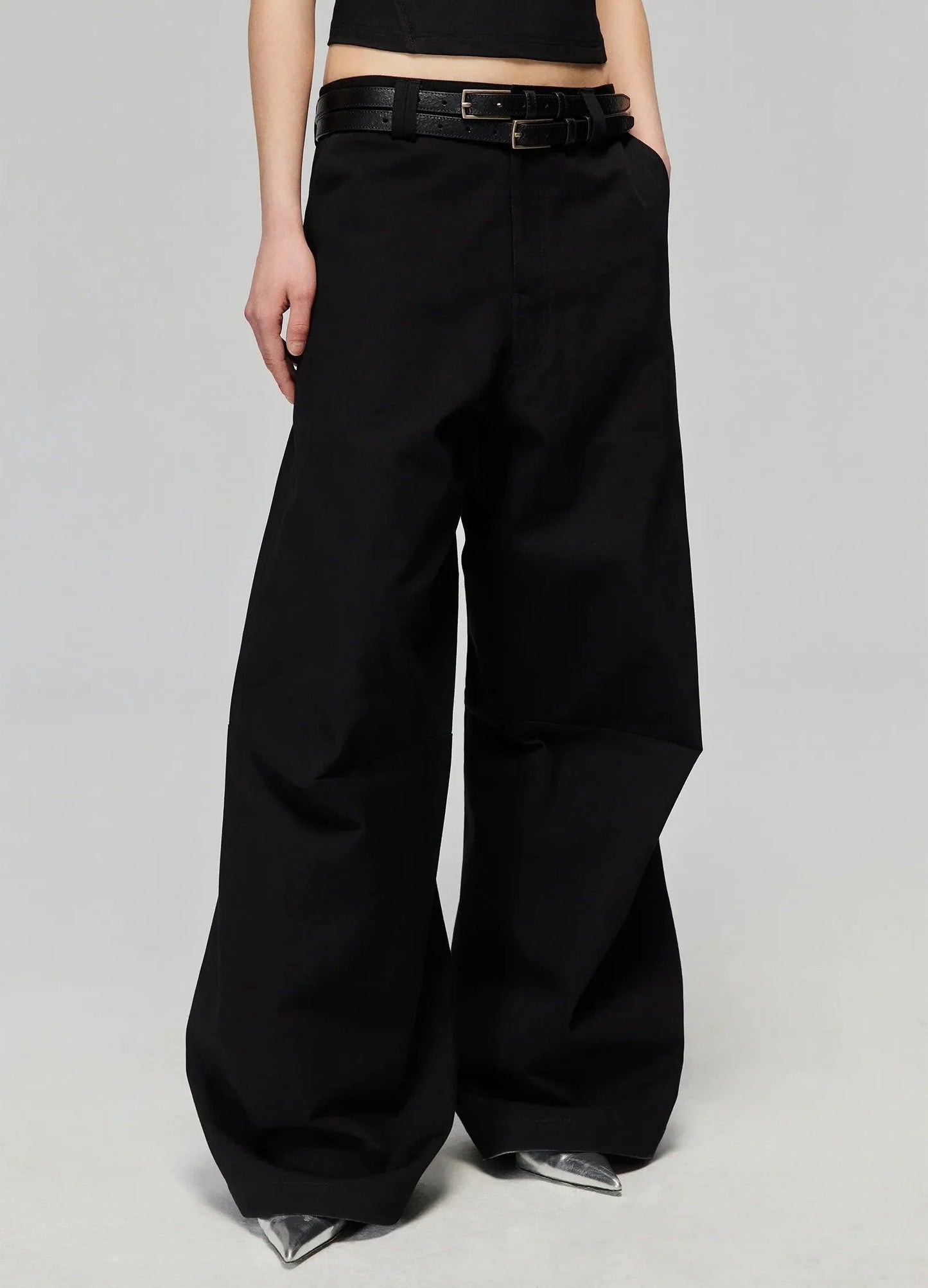Wide-Leg Cotton Trousers With Darted Knees