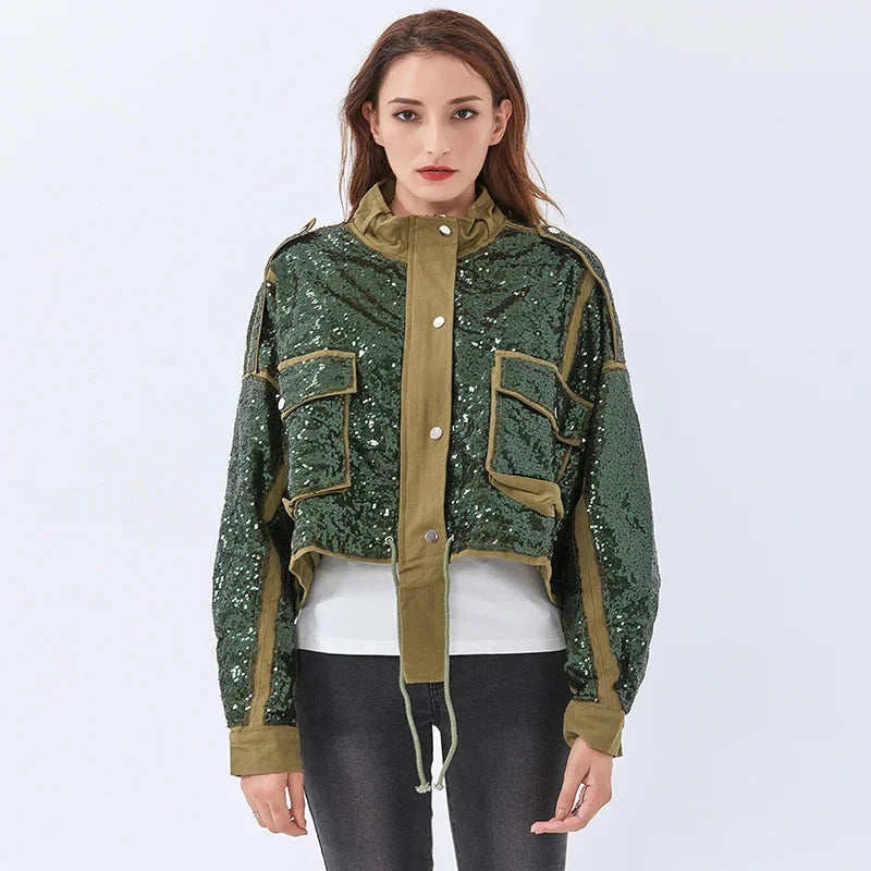 Disco Cowgirl Sequined Green Jacket Dark Green