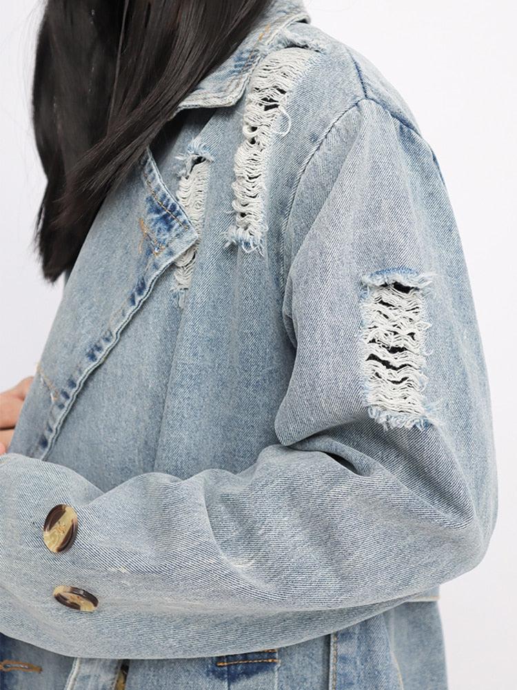 Distressed Denim Trench Coat