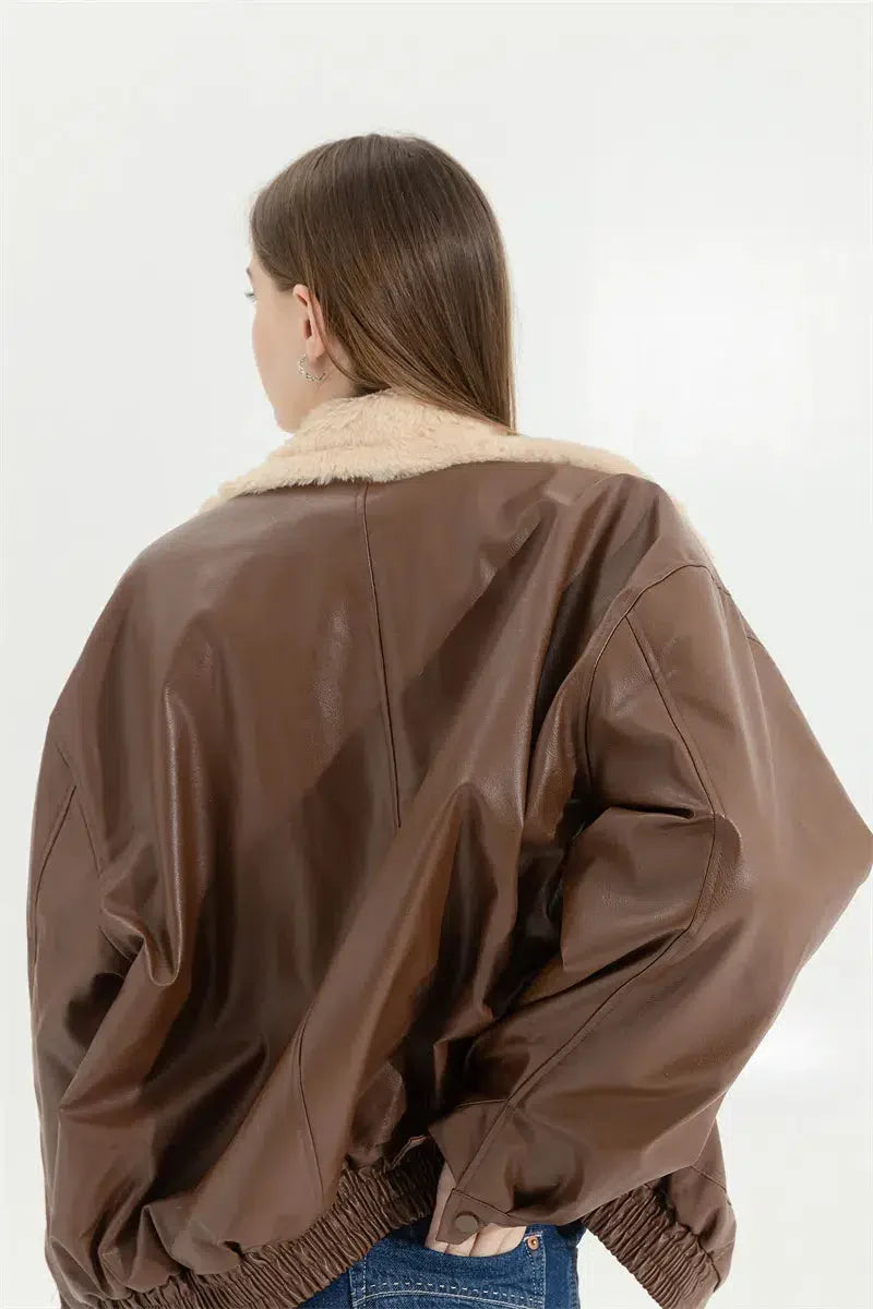 Double-Faced Faux Brown Leather Jacket