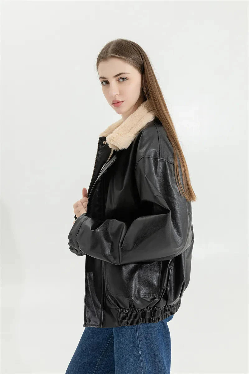 Double-Faced Faux Brown Leather Jacket