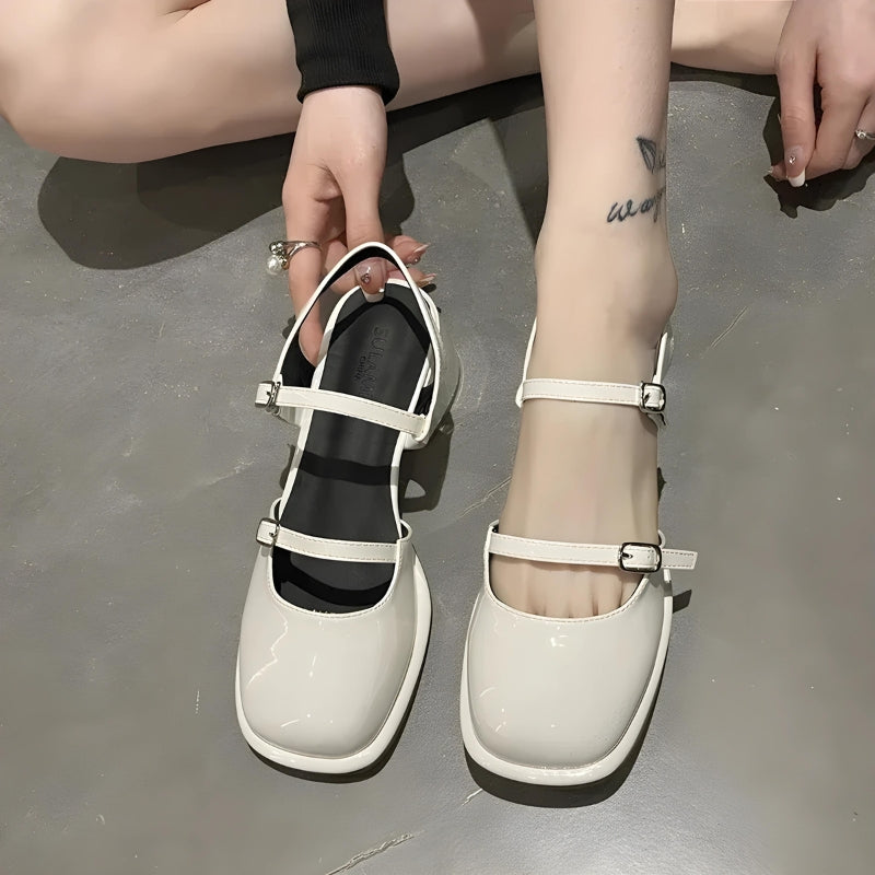 Double Strap Mary Jane High Heels White