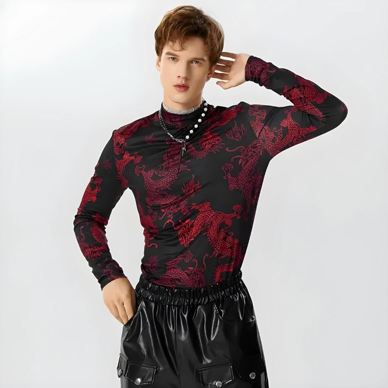Dragon High Neck Top Red