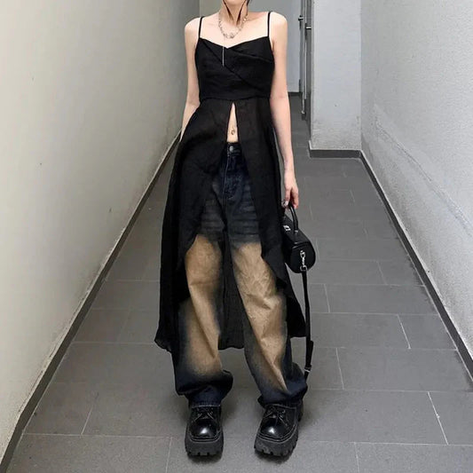 Dress-Like Strap Top Black