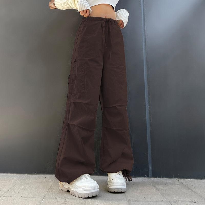 Fairy Grunge Drawstring Parachute Pants Brown