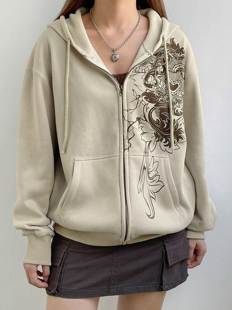 Fairy Grunge Floral Zip-Up Hoodie