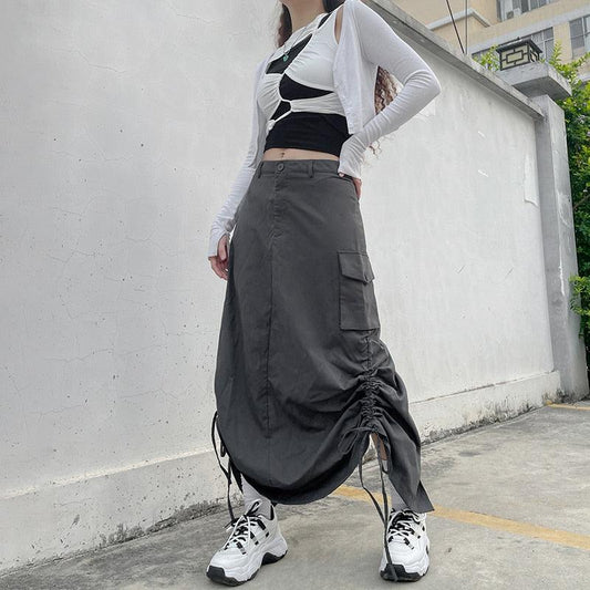 Fairy Grunge Parachute Maxi Skirt Gray