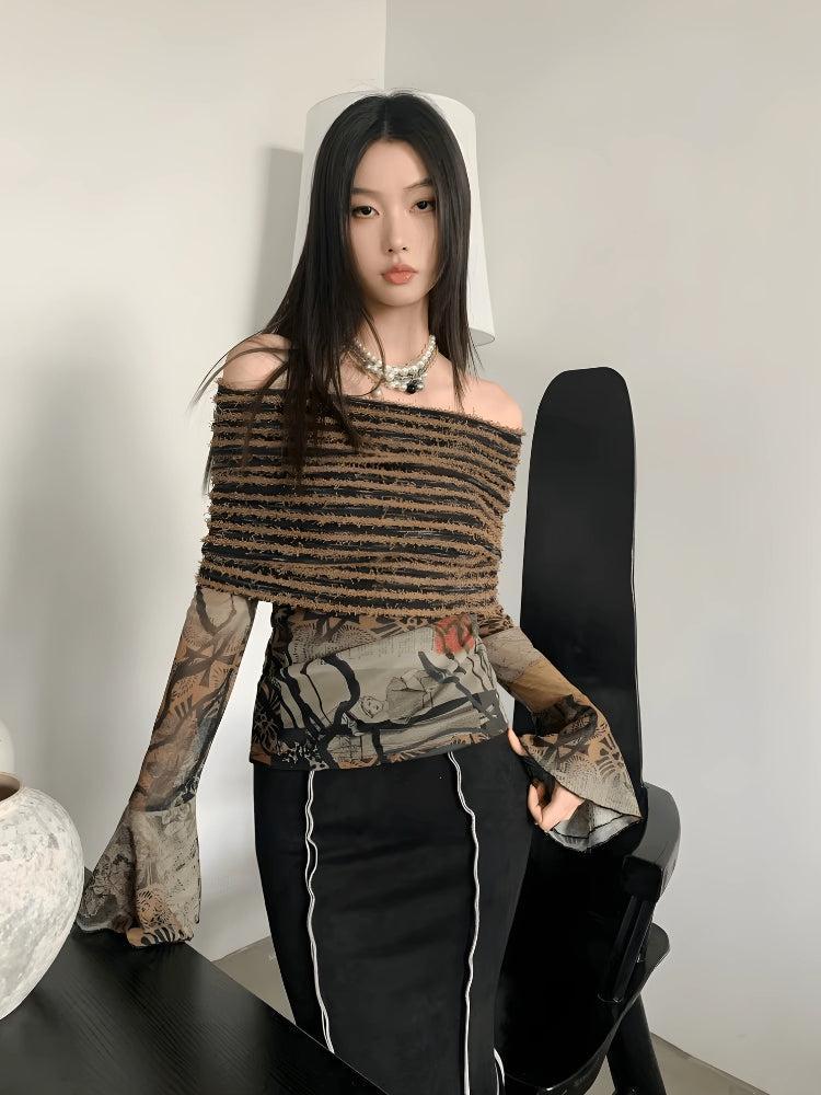 Fairycore Off Shoulder Top Dark Green