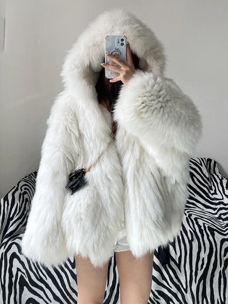 Faux Fur Hooded Jacket White