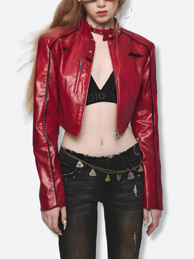 Faux Biker Red Leather Jacket