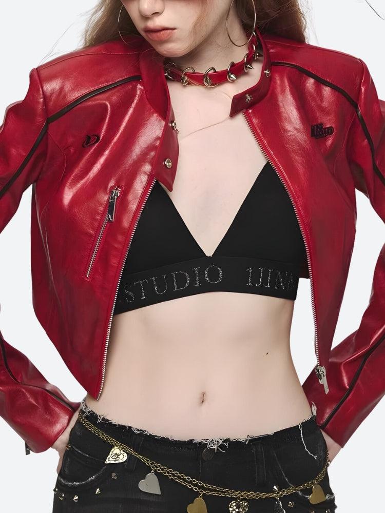 Faux Biker Red Leather Jacket