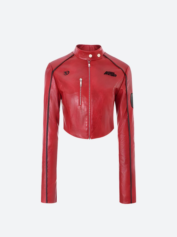 Faux Biker Red Leather Jacket Red