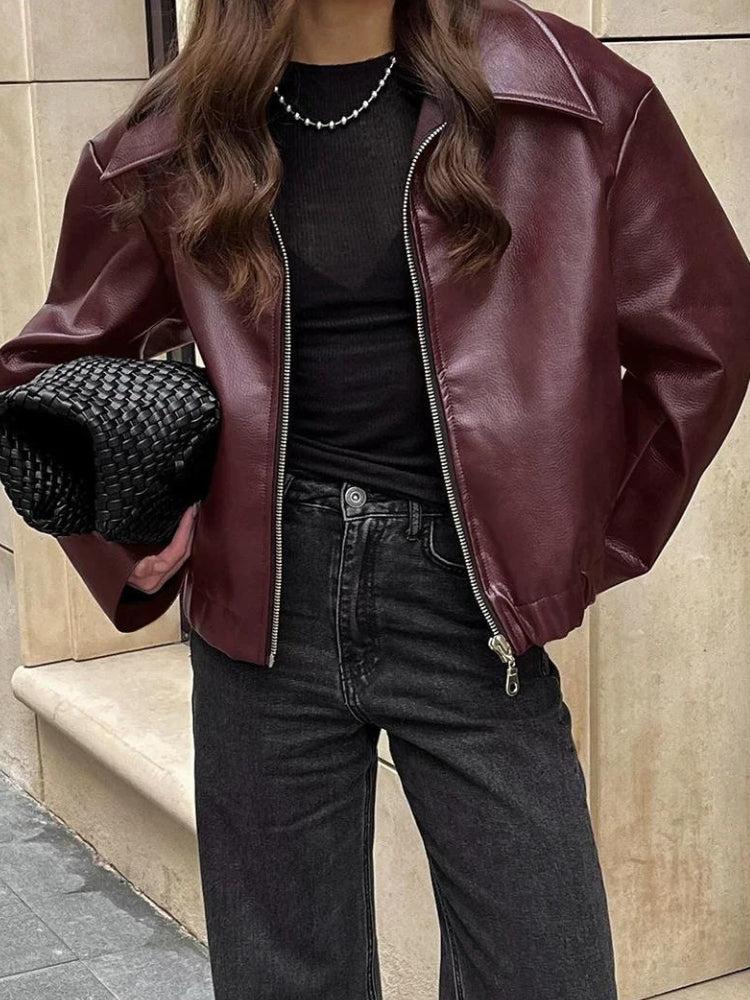 Burgundy Brown Leather Jacket