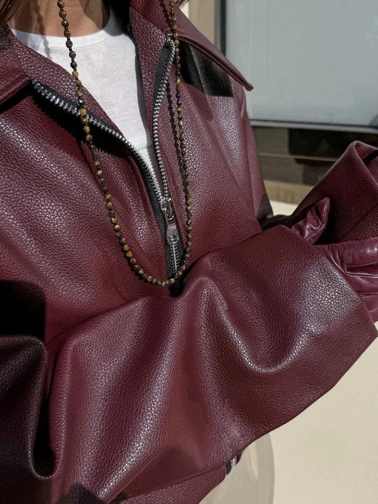 Burgundy Brown Leather Jacket