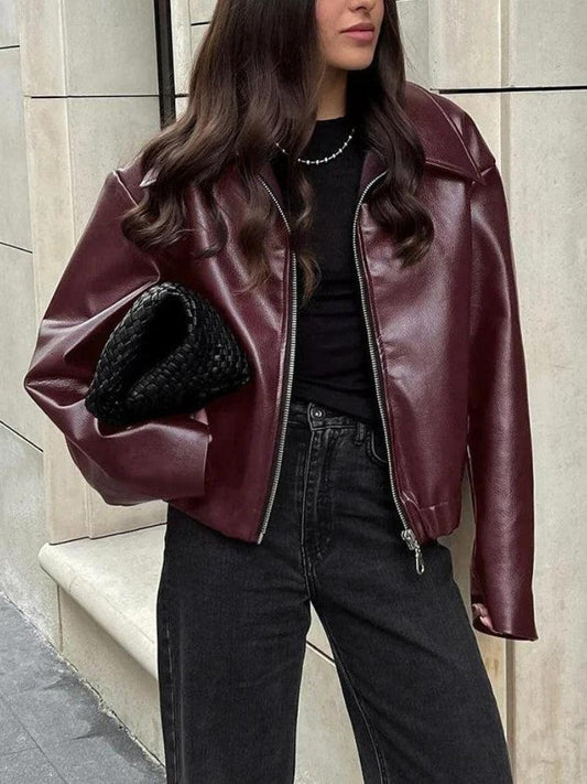 Burgundy Brown Leather Jacket Maroon