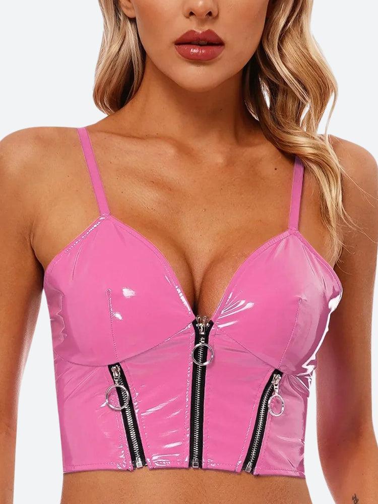 Faux Leather Bustier Pink Corset Top