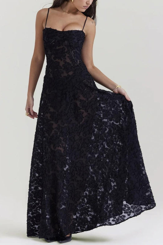 Floral Lace Up Maxi Dress Black