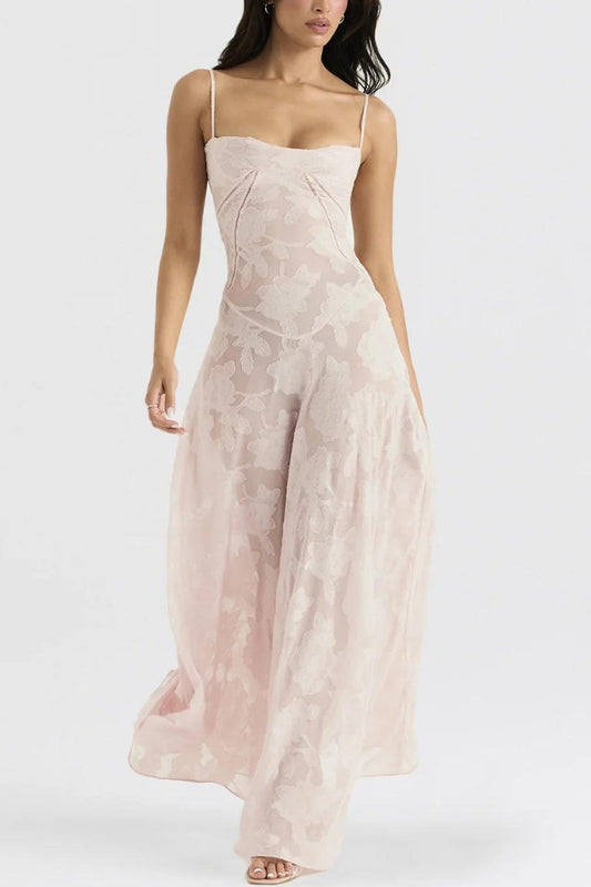 Floral Lace Up Maxi Dress Pink