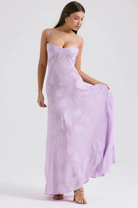 Floral Lace Up Maxi Dress Purple