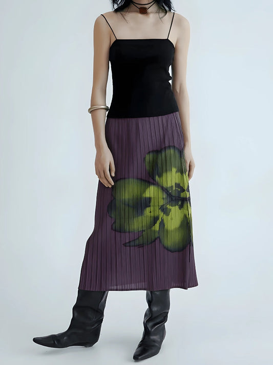 Floral Top & Midi Skirt Two Piece Set Purple Midi Skirt One Size