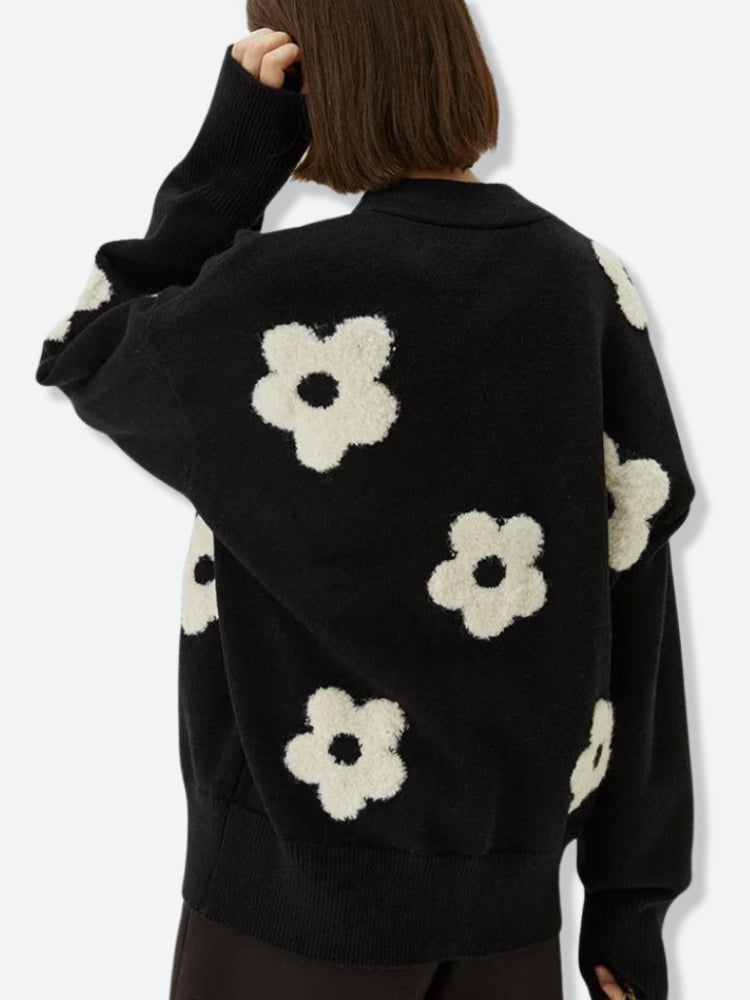 Flower Black Cardigan