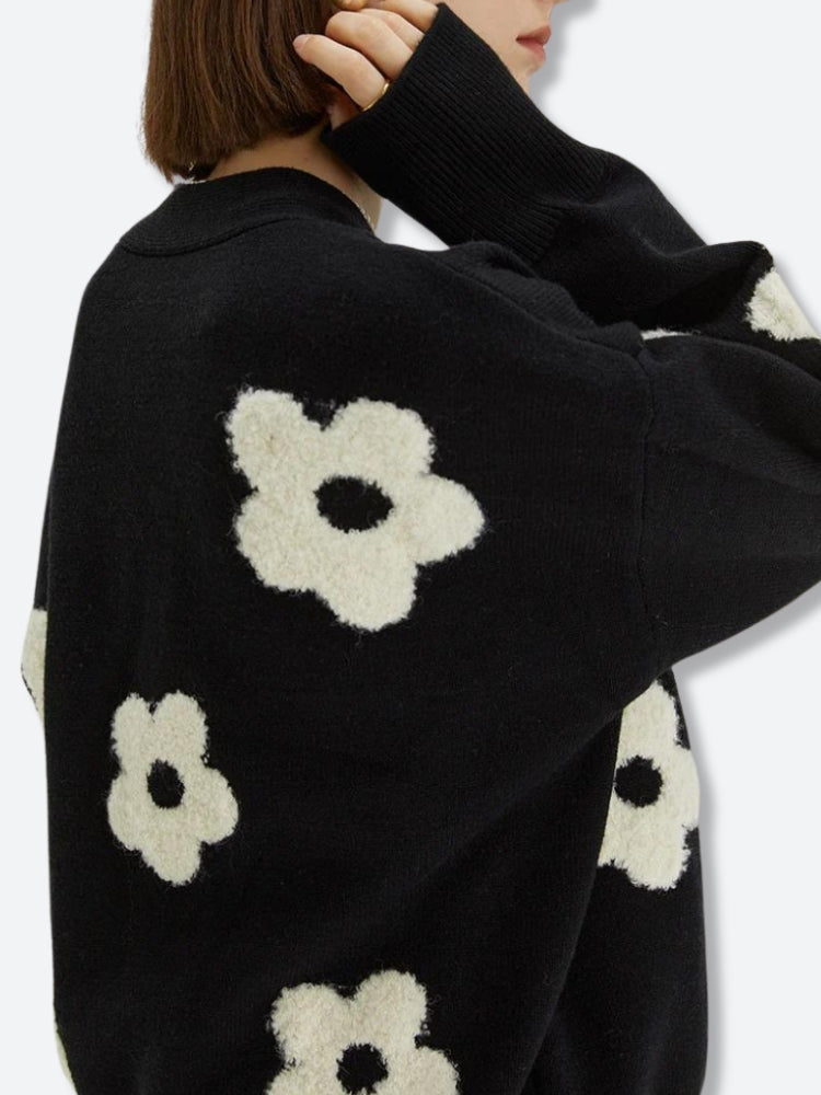 Flower Black Cardigan