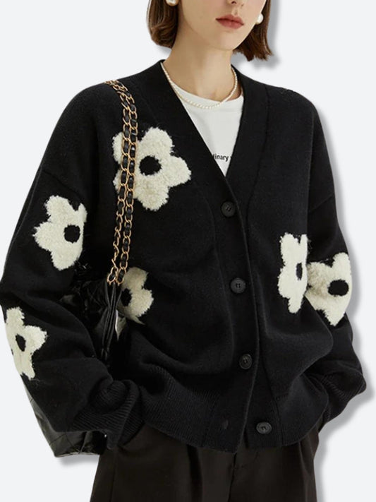 Flower Black Cardigan Black