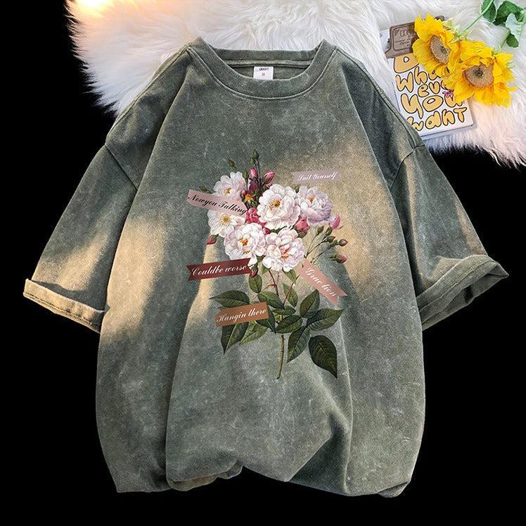 Flowers Tee Dark Green