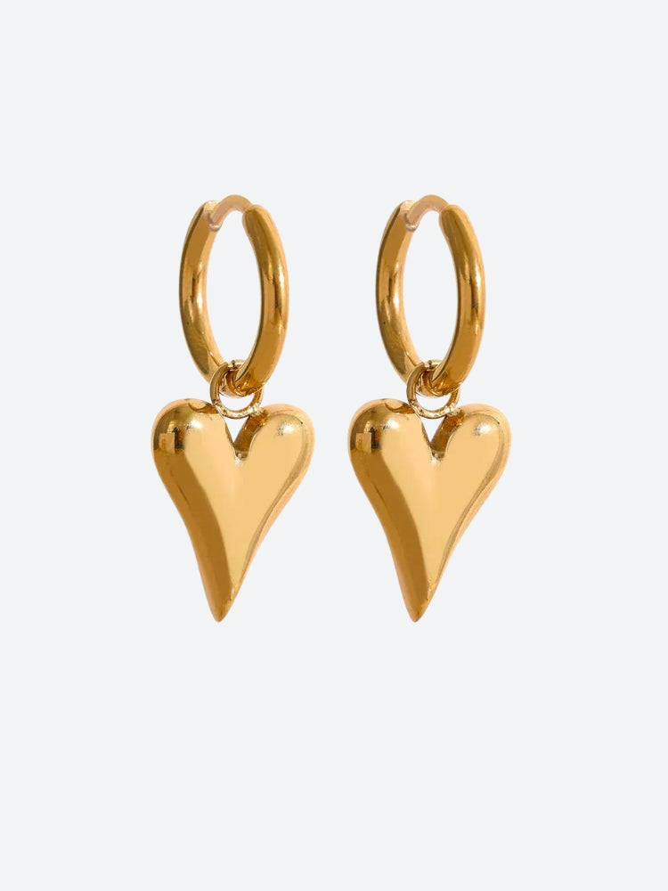 Golden Heart Necklace & Earrings Set Hoop Earrings