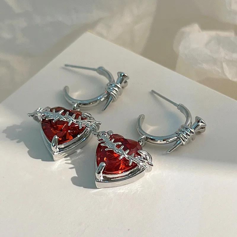 Goth Barbed Heart Earrings Silver