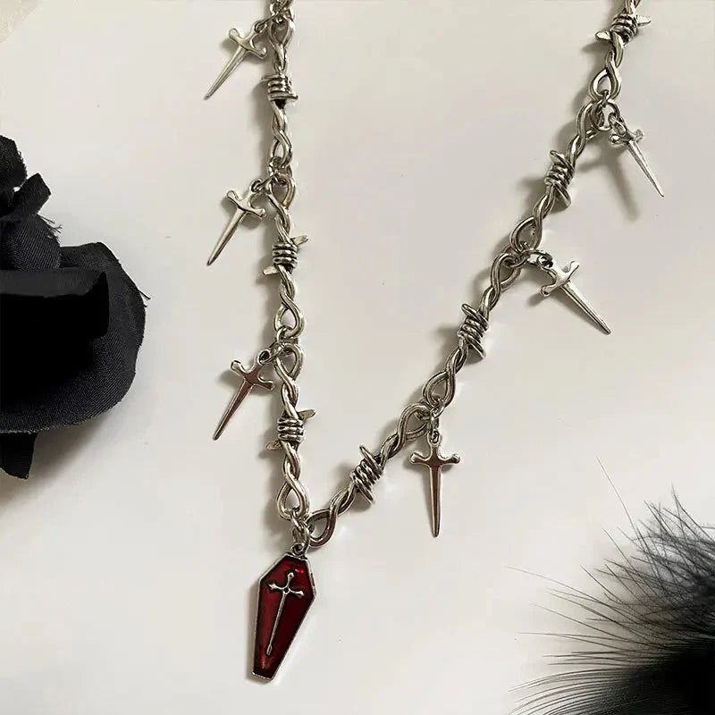 Goth Coffin & Swords Necklace