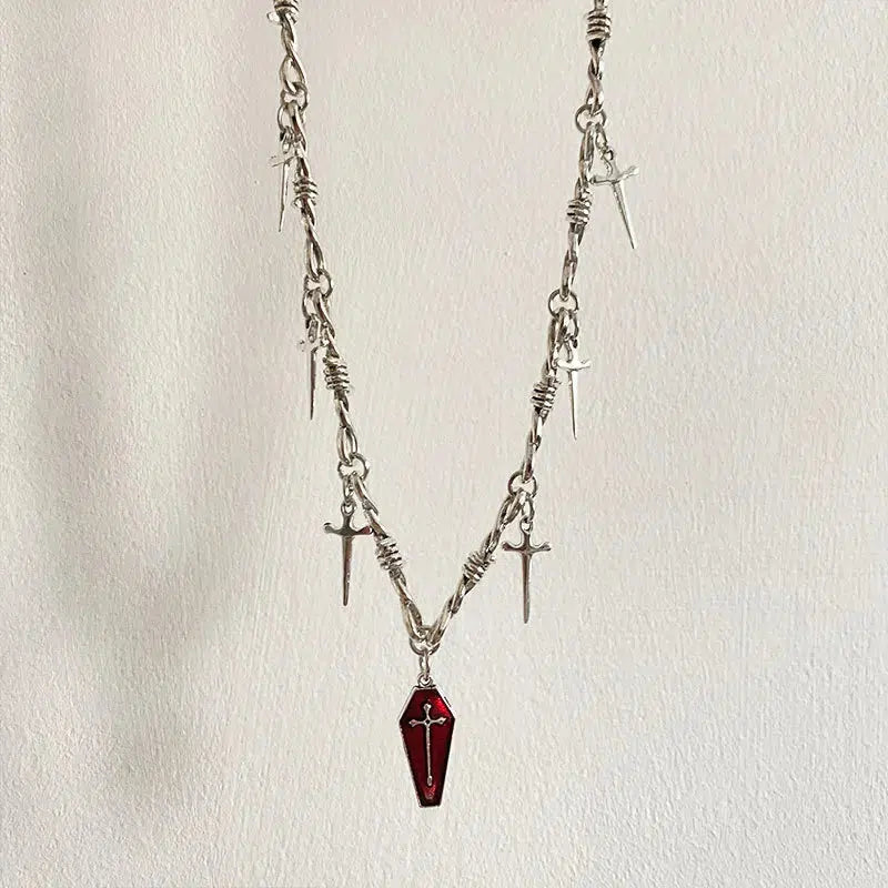 Goth Coffin & Swords Necklace