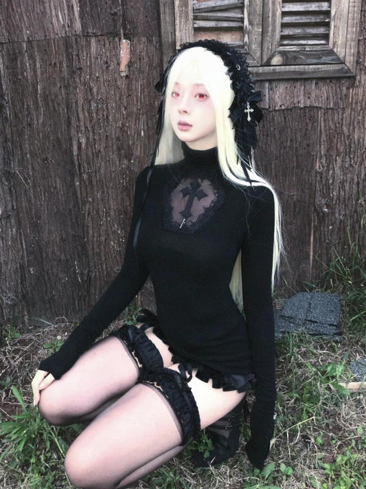 Goth Cross Top Black