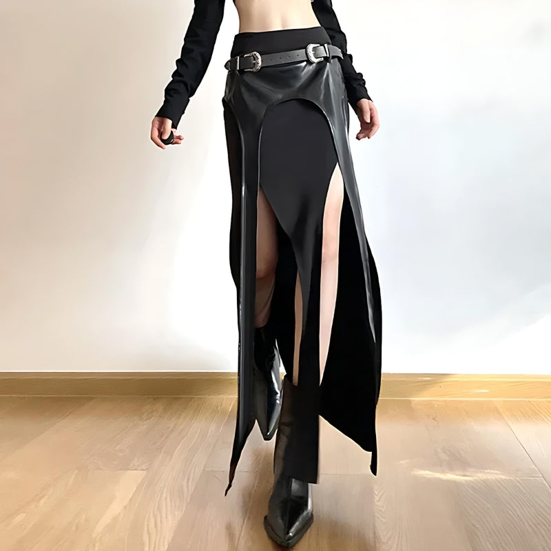 Goth Double Slit Maxi Skirt Black