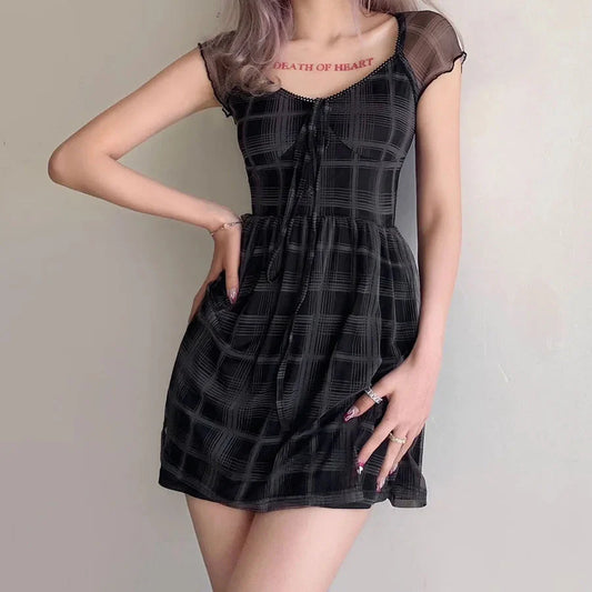 Goth Plaid Mini Dress Black