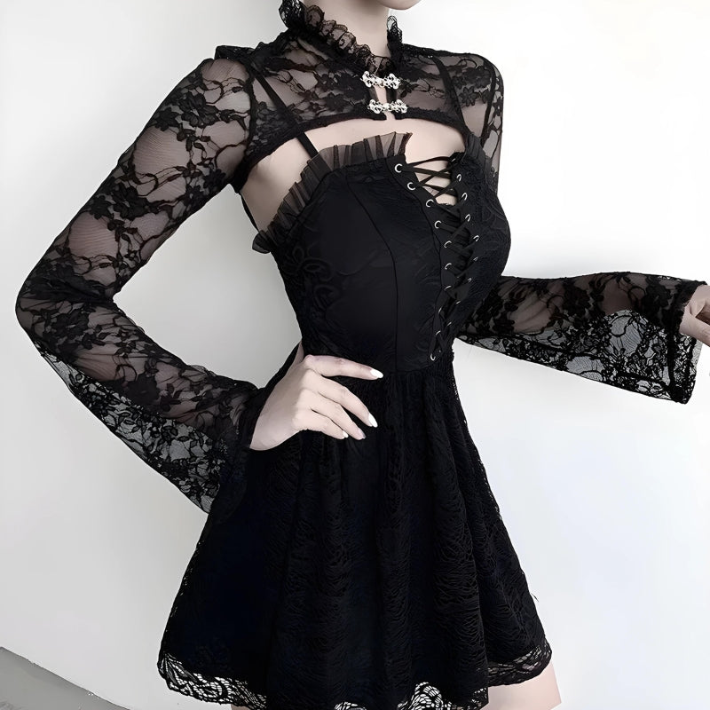 Goth Sheer Lace Bolero Black