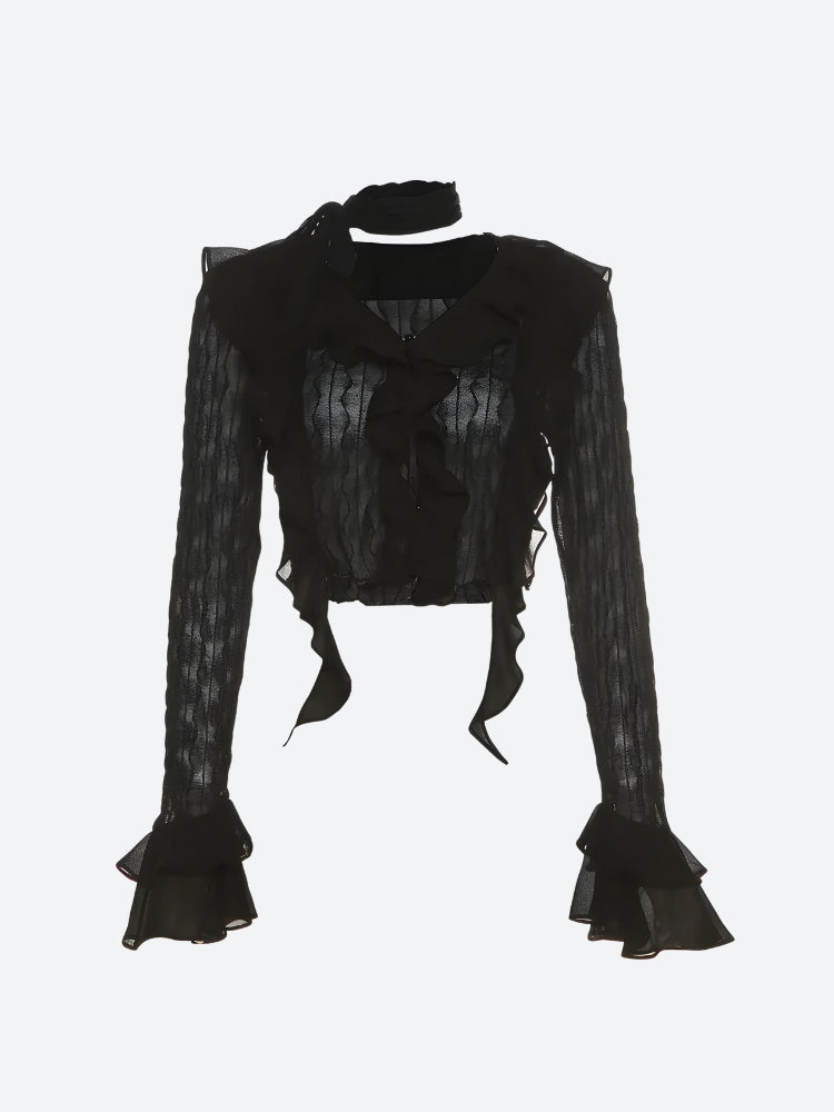 Goth Sheer Ruffled Crop Top