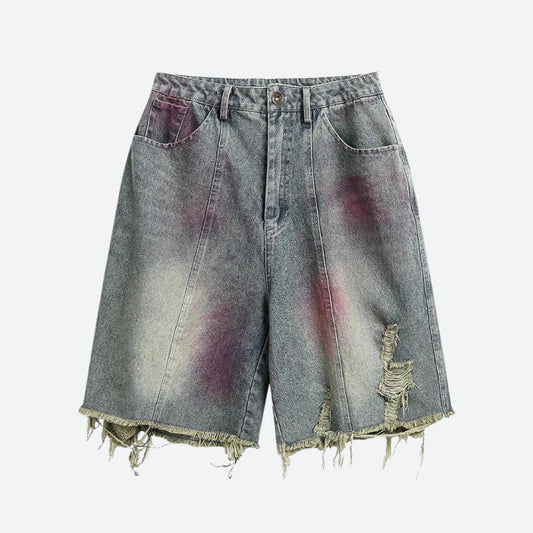 Grunge Distressed Denim Shorts Blue