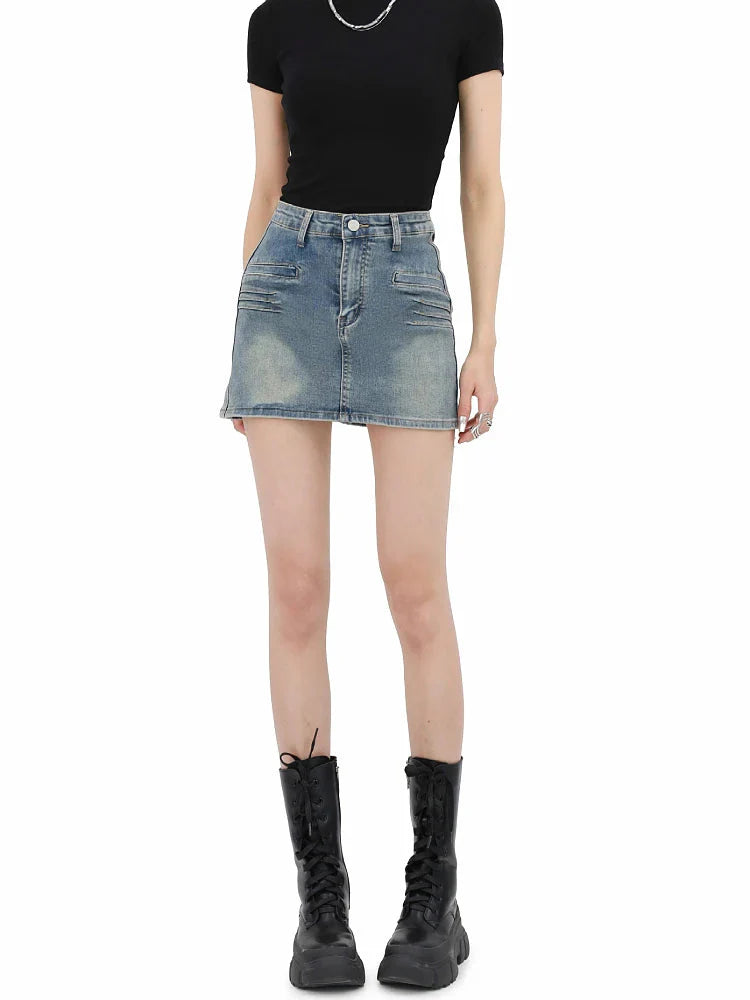 Grunge Fake Pocket Denim Mini Skirt