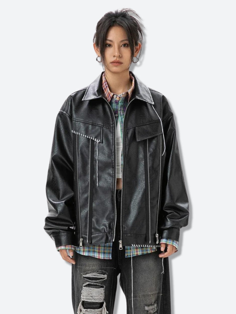 Grunge Faux Leather Jacket Black